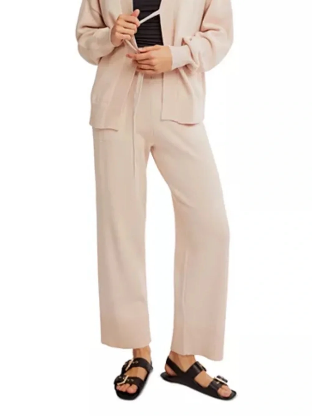 Free People Beach Solar Wide-Leg High-Rise Cream Pants